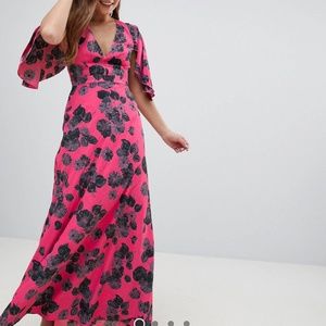 ASOS Bright Floral Maxi Dress with Ruffle Sleeves